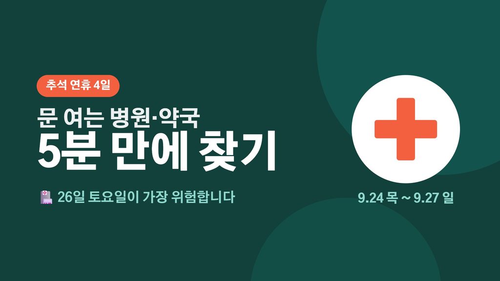 추석 연휴 문 여는 병원·약국 찾기 — 26일 토요일이 가장 위험합니다 추석병원 대표